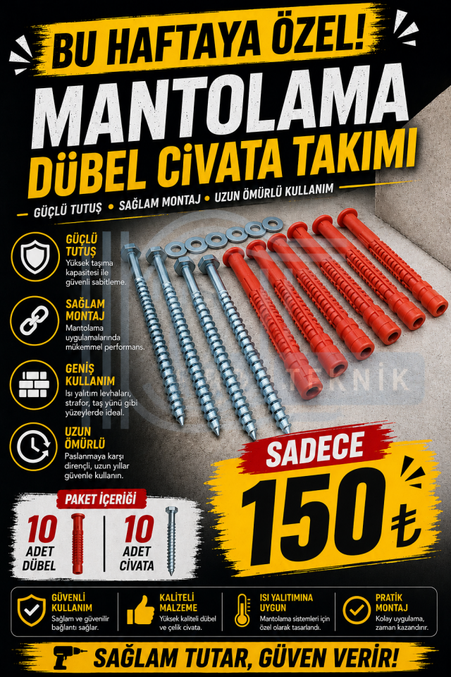 MANTOLOMA SET DÜBEL CİVATA 10LU PAKET